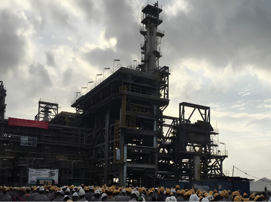 CDU heater structure and stack at a petrochemical complex